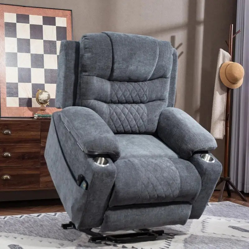 Fauteuil inclinable électrique surdimensionné en chenille avec repose-pieds étendu, assistance au levage, chauffage/massage, chargement USB/Type C et rangement