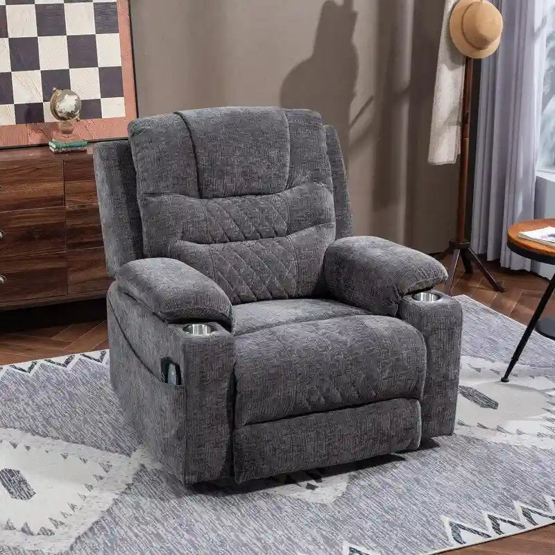 Fauteuil inclinable électrique surdimensionné en chenille avec repose-pieds étendu, assistance au levage, chauffage/massage, chargement USB/Type C et rangement