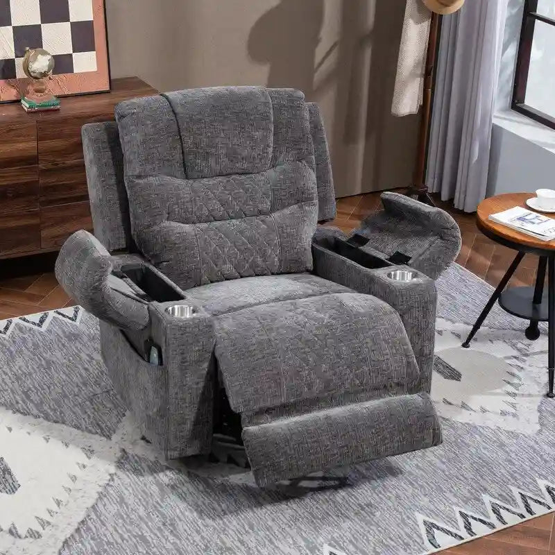 Fauteuil inclinable électrique surdimensionné en chenille avec repose-pieds étendu, assistance au levage, chauffage/massage, chargement USB/Type C et rangement