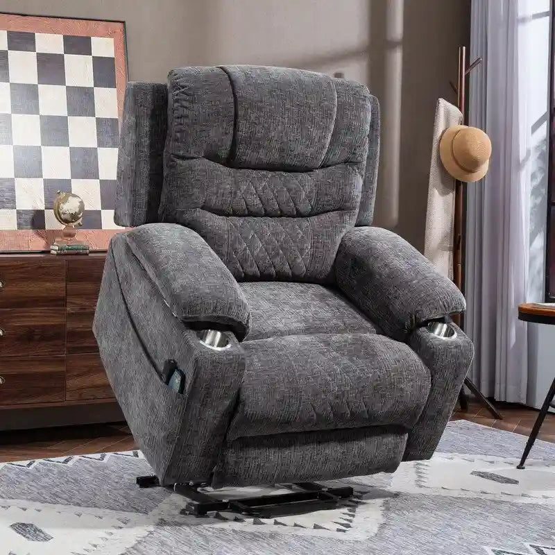 Fauteuil inclinable électrique surdimensionné en chenille avec repose-pieds étendu, assistance au levage, chauffage/massage, chargement USB/Type C et rangement