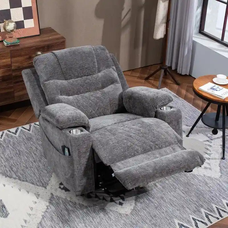 Fauteuil inclinable électrique surdimensionné en chenille avec repose-pieds étendu, assistance au levage, chauffage/massage, chargement USB/Type C et rangement
