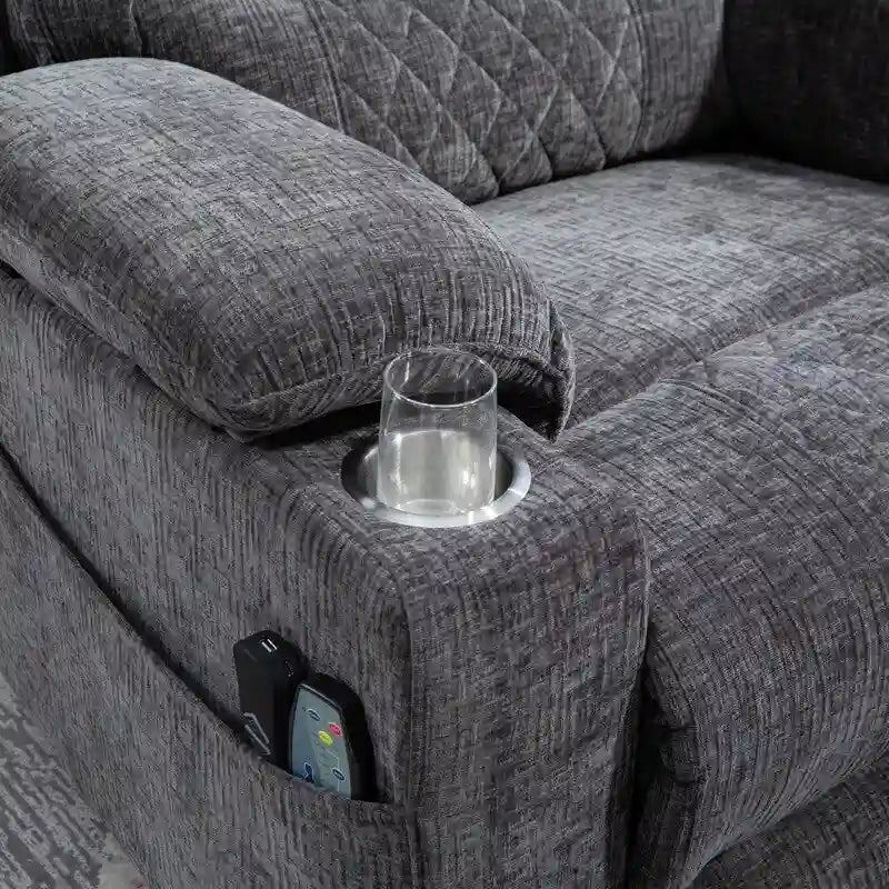 Fauteuil inclinable électrique surdimensionné en chenille avec repose-pieds étendu, assistance au levage, chauffage/massage, chargement USB/Type C et rangement