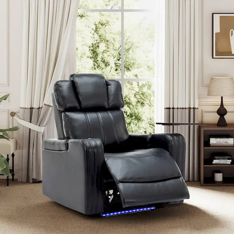 Fauteuil inclinable individuel en similicuir pour cinéma maison avec porte-gobelet réfrigérant, haut-parleur Bluetooth, lumières LED et ports USB