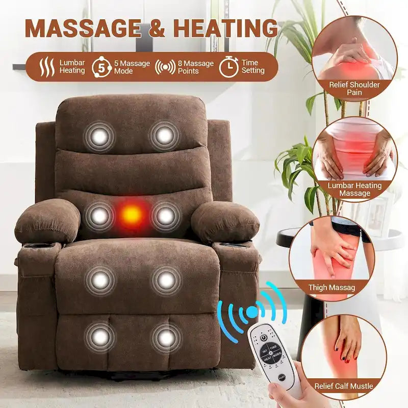Fauteuil inclinable électrique surdimensionné avec fonction de levage, fauteuil inclinable pour personnes âgées avec chauffage et massage