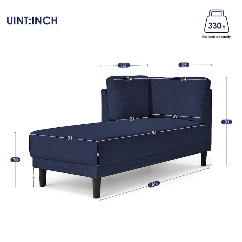 Canapé d'angle moderne en lin de 65 po avec coussins amovibles, canapé-lit, canapé de loisirs, chaise longue rembourrée