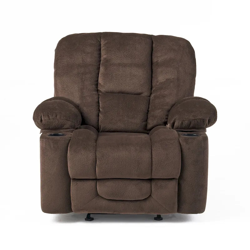Fauteuil inclinable manuel de luxe Roomfitters en chocolat avec tissu doux pour la peau et deux porte-gobelets