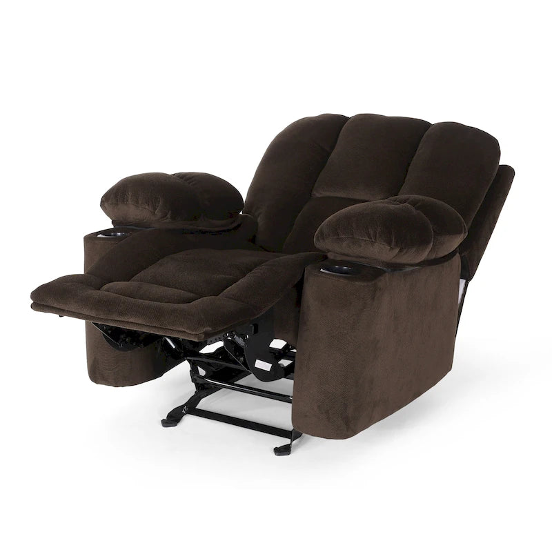 Fauteuil inclinable manuel de luxe Roomfitters en chocolat avec tissu doux pour la peau et deux porte-gobelets
