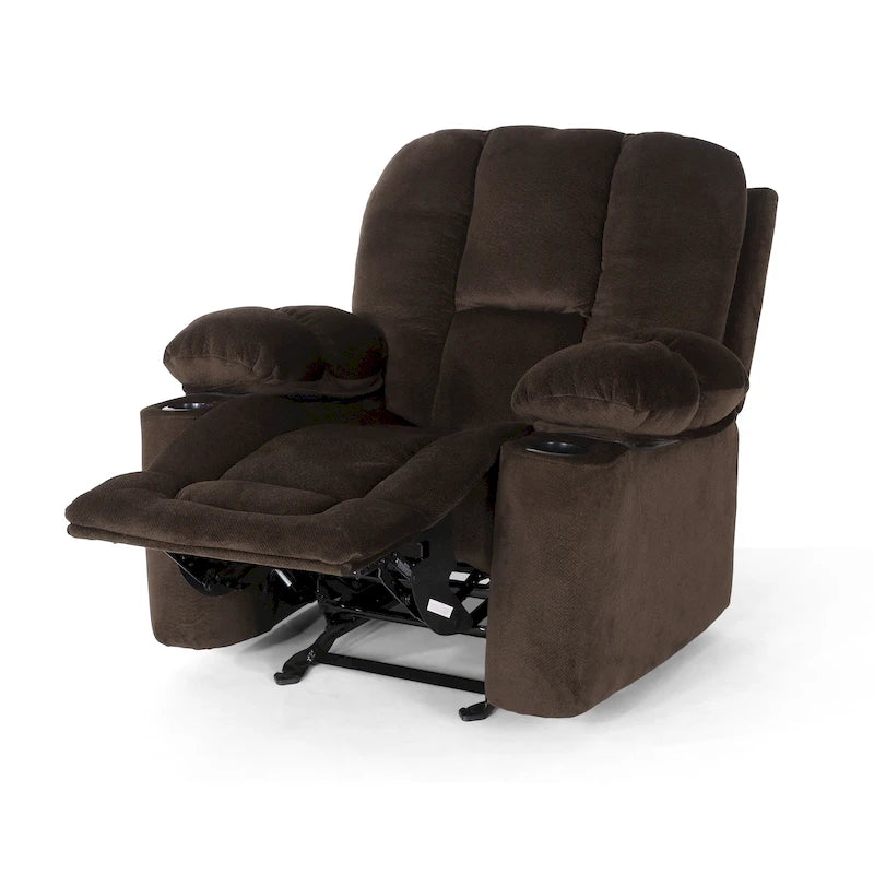 Fauteuil inclinable manuel de luxe Roomfitters en chocolat avec tissu doux pour la peau et deux porte-gobelets