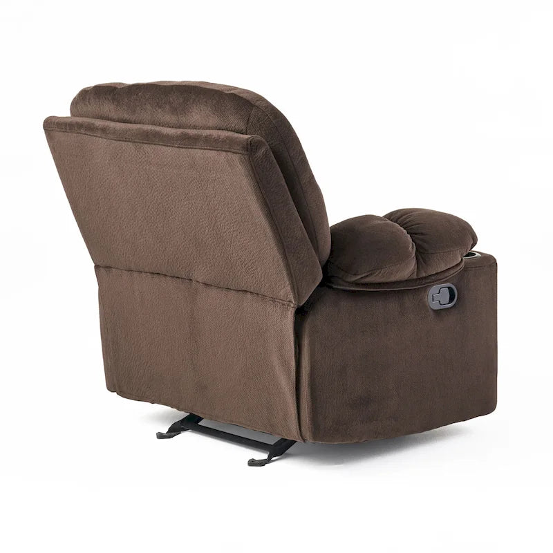 Fauteuil inclinable manuel de luxe Roomfitters en chocolat avec tissu doux pour la peau et deux porte-gobelets