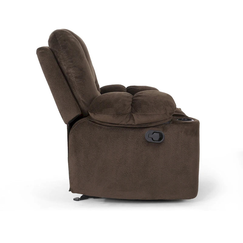 Fauteuil inclinable manuel de luxe Roomfitters en chocolat avec tissu doux pour la peau et deux porte-gobelets