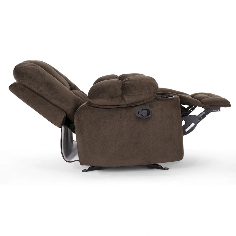 Fauteuil inclinable manuel de luxe Roomfitters en chocolat avec tissu doux pour la peau et deux porte-gobelets