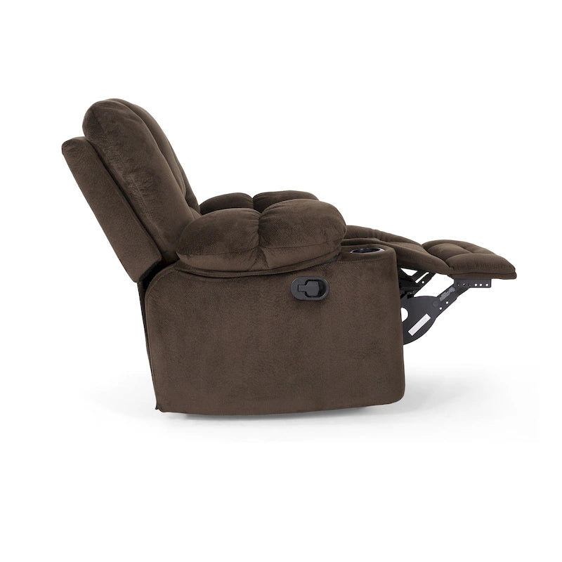 Fauteuil inclinable manuel de luxe Roomfitters en chocolat avec tissu doux pour la peau et deux porte-gobelets