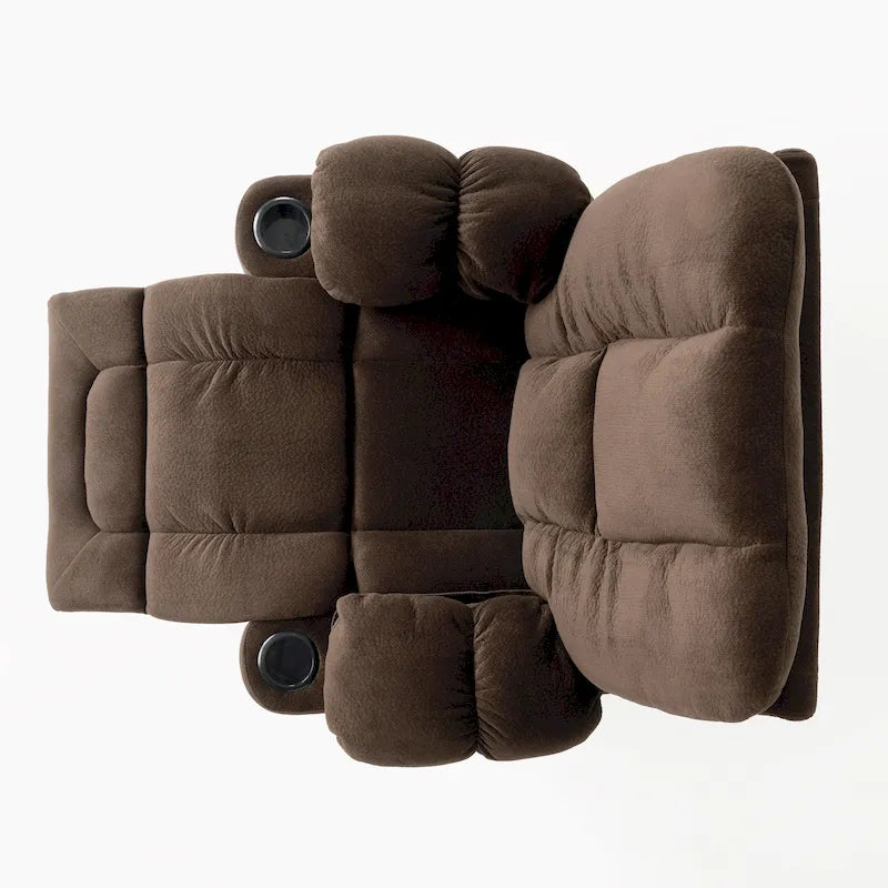 Fauteuil inclinable manuel de luxe Roomfitters en chocolat avec tissu doux pour la peau et deux porte-gobelets