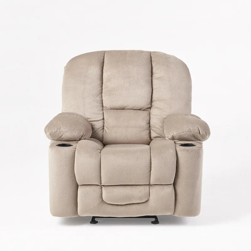 Fauteuil inclinable manuel de luxe Roomfitters en chocolat avec tissu doux pour la peau et deux porte-gobelets