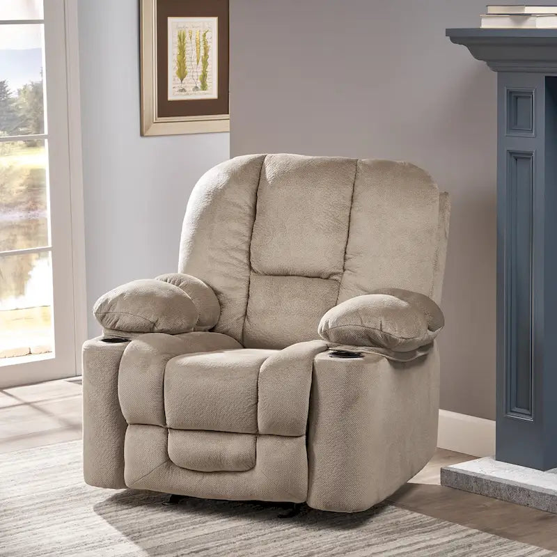 Fauteuil inclinable manuel de luxe Roomfitters en chocolat avec tissu doux pour la peau et deux porte-gobelets