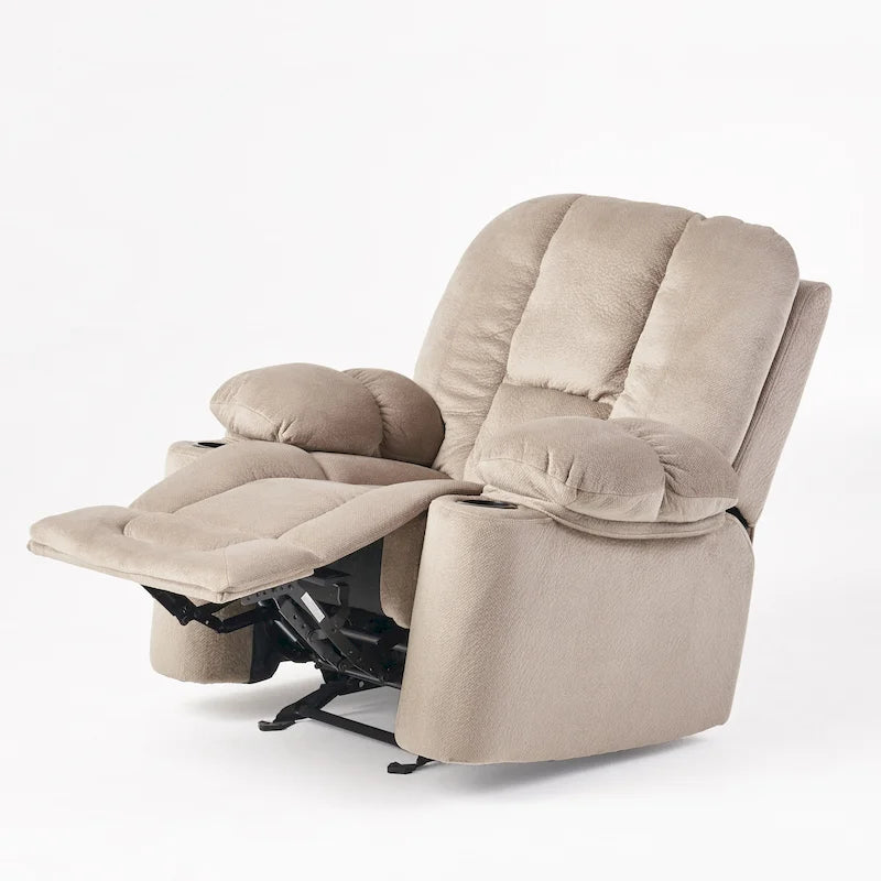 Fauteuil inclinable manuel de luxe Roomfitters en chocolat avec tissu doux pour la peau et deux porte-gobelets