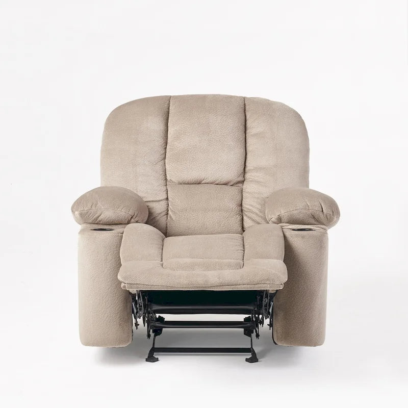 Fauteuil inclinable manuel de luxe Roomfitters en chocolat avec tissu doux pour la peau et deux porte-gobelets