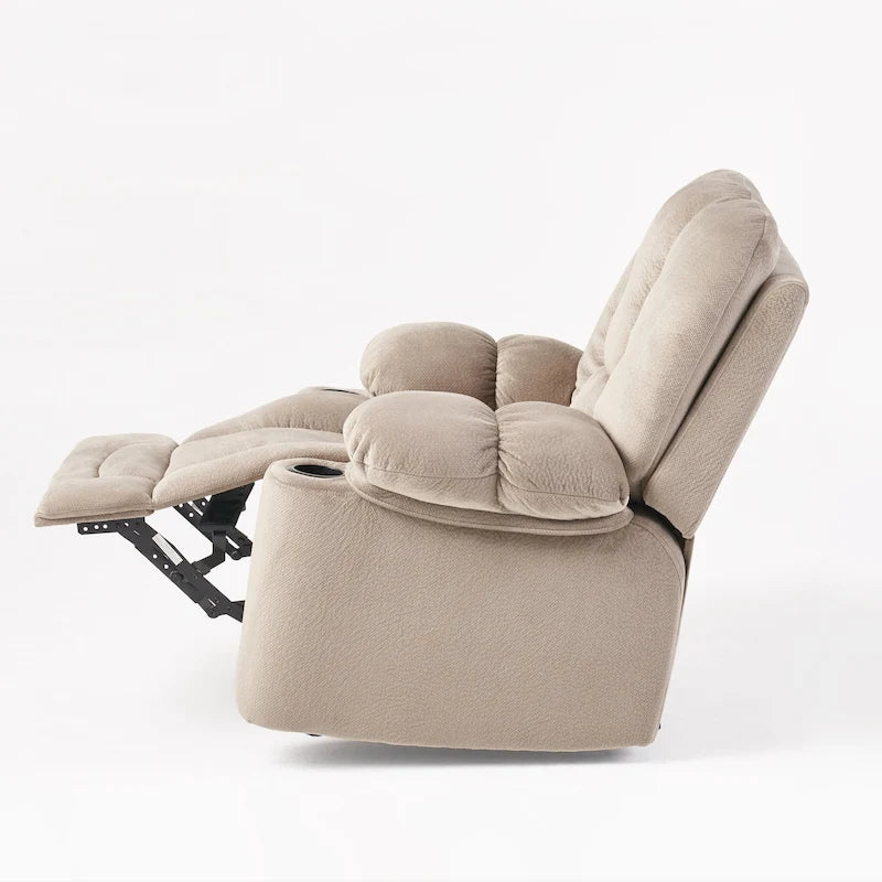Fauteuil inclinable manuel de luxe Roomfitters en chocolat avec tissu doux pour la peau et deux porte-gobelets