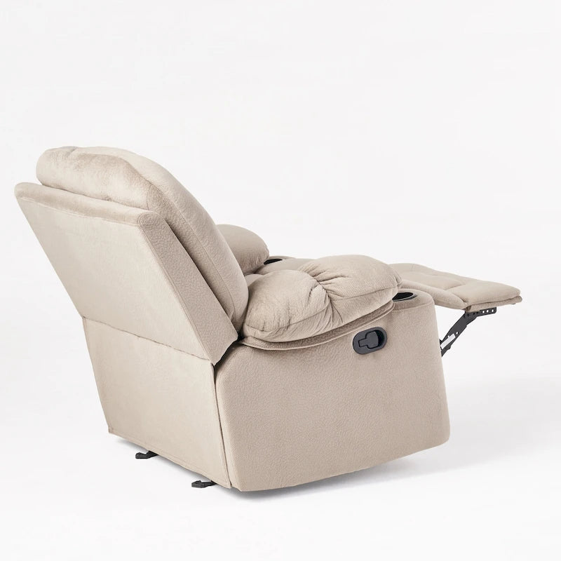 Fauteuil inclinable manuel de luxe Roomfitters en chocolat avec tissu doux pour la peau et deux porte-gobelets