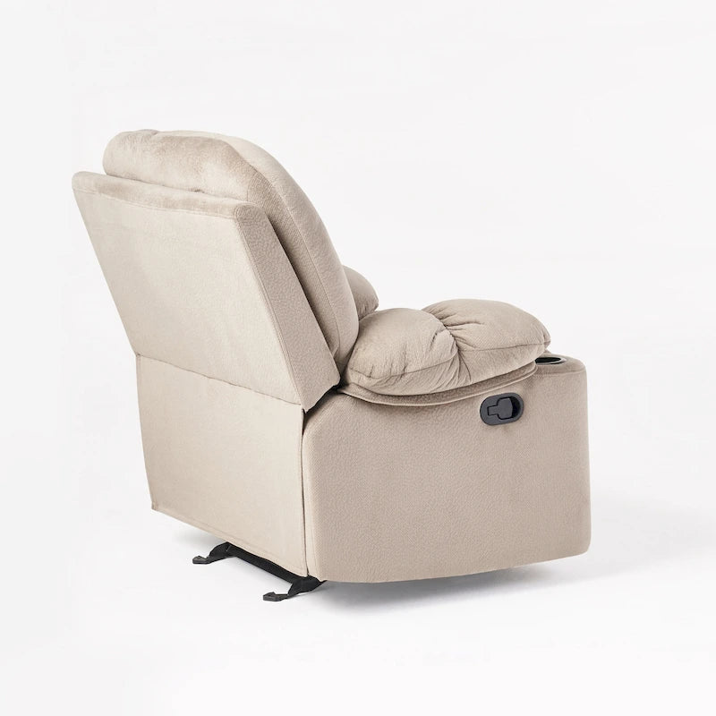 Fauteuil inclinable manuel de luxe Roomfitters en chocolat avec tissu doux pour la peau et deux porte-gobelets