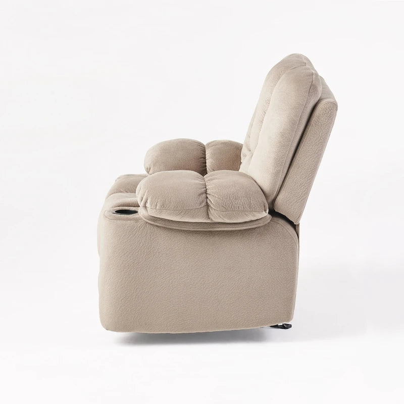 Fauteuil inclinable manuel de luxe Roomfitters en chocolat avec tissu doux pour la peau et deux porte-gobelets