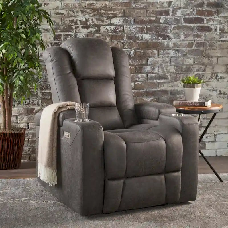 Fauteuil inclinable électrique standard Roomfitters de 33 pouces de large avec rangement pour accoudoirs et port USB, ardoise
