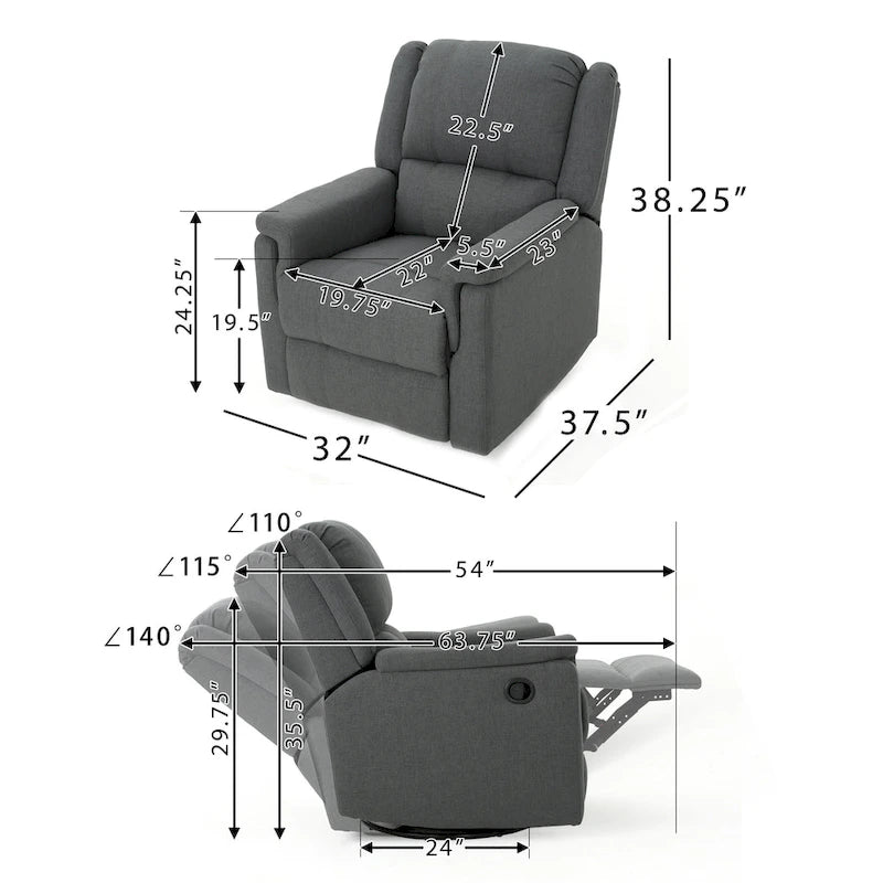 Fauteuil inclinable planeur en tissu Roomfitters avec pivot, fauteuil inclinable manuel