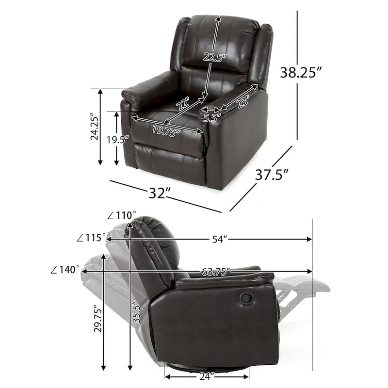 Fauteuil inclinable planeur en tissu Roomfitters avec pivot, fauteuil inclinable manuel
