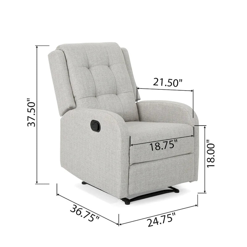 Fauteuil inclinable manuel standard Roomfitters 24,75 pouces de large, fauteuil inclinable douillet pour salon, chambre à coucher, beige