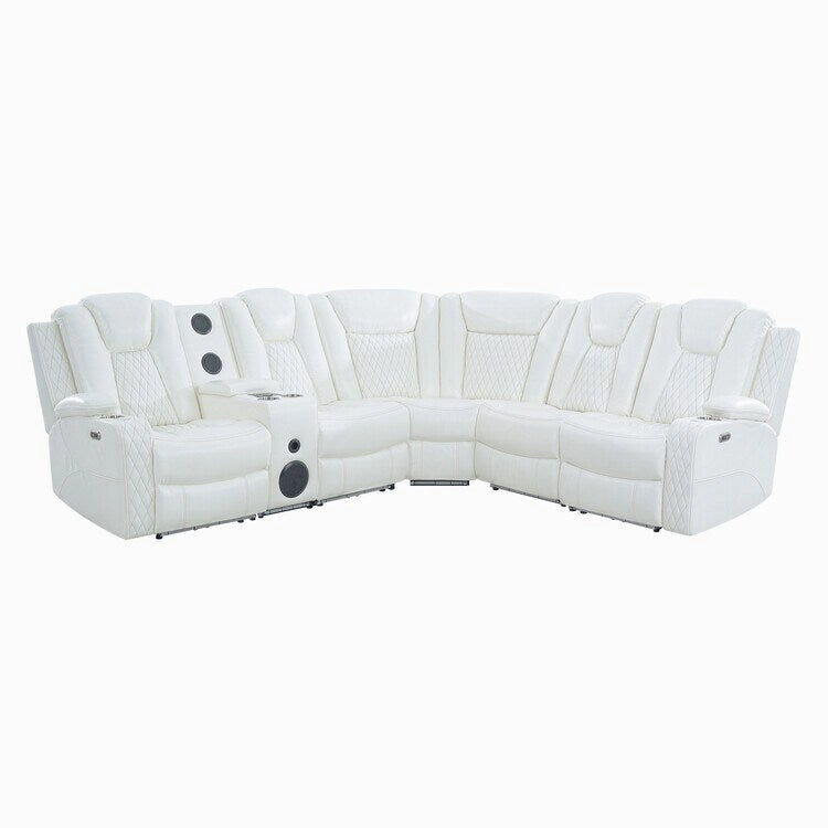 Canapé d'angle inclinable de luxe 5 et 6 places avec LED, USB, chargement sans fil, Bluetooth et rangement