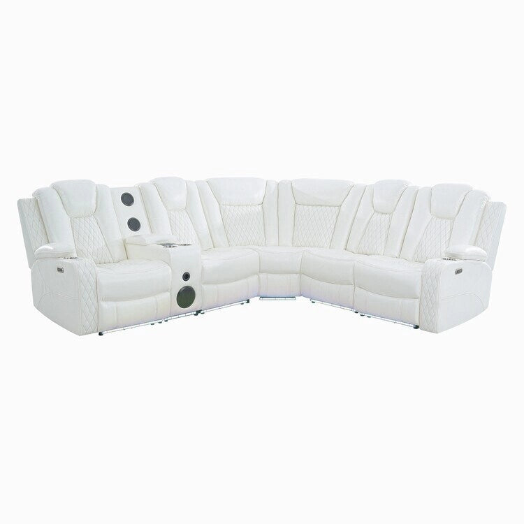 Canapé d'angle inclinable de luxe 5 et 6 places avec LED, USB, chargement sans fil, Bluetooth et rangement