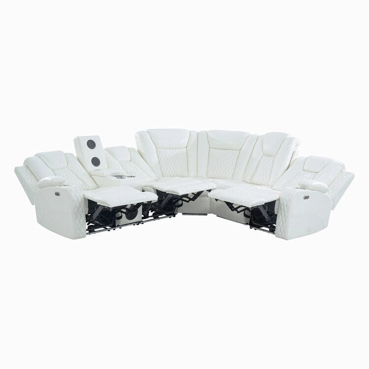 Canapé d'angle inclinable de luxe 5 et 6 places avec LED, USB, chargement sans fil, Bluetooth et rangement