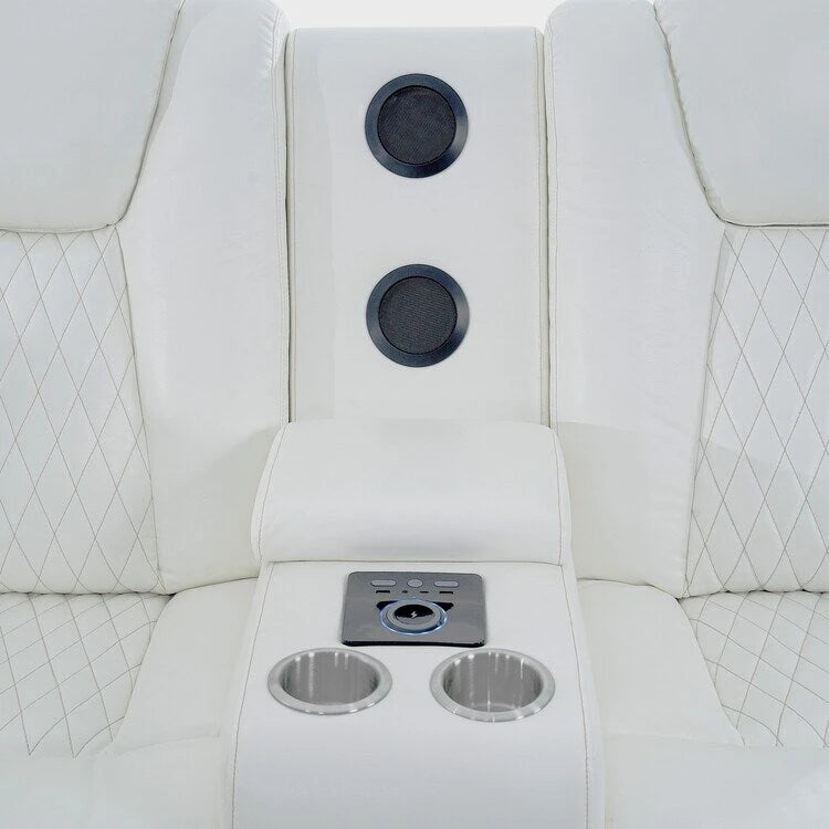 Canapé d'angle inclinable de luxe 5 et 6 places avec LED, USB, chargement sans fil, Bluetooth et rangement