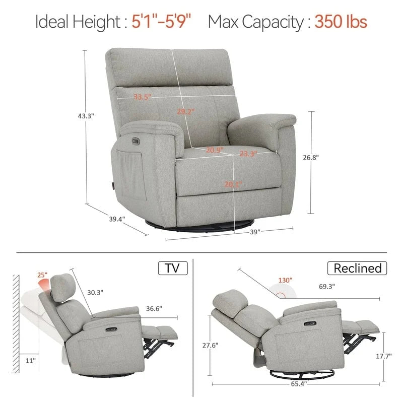 Fauteuil inclinable, pivotant et coulissant MCombo Power, tissu PR601