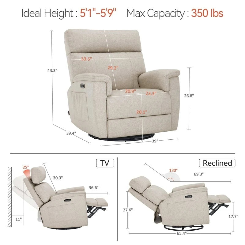 Fauteuil inclinable, pivotant et coulissant MCombo Power, tissu PR601