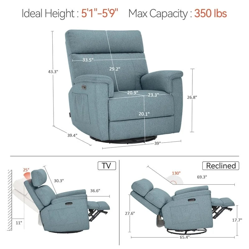 Fauteuil inclinable, pivotant et coulissant MCombo Power, tissu PR601