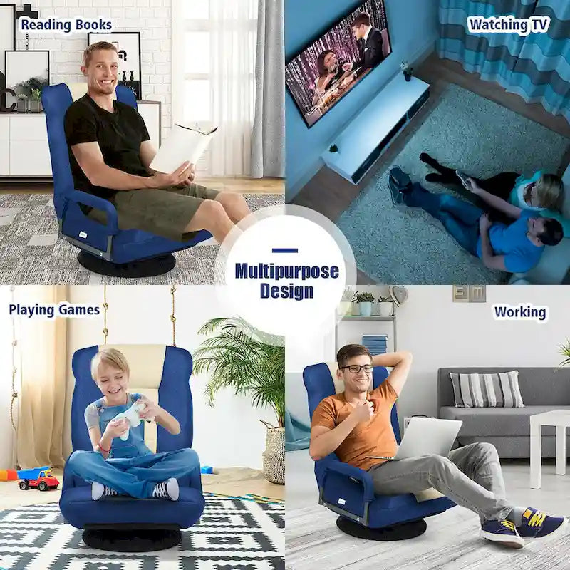 Chaise de jeu au sol pivotante à 360 degrés avec dossier pliable et réglable