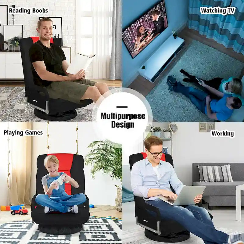 Chaise de jeu au sol pivotante à 360 degrés avec dossier pliable et réglable