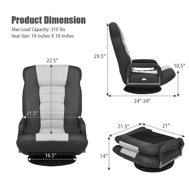 Chaise de jeu au sol pivotante à 360 degrés avec dossier pliable et réglable