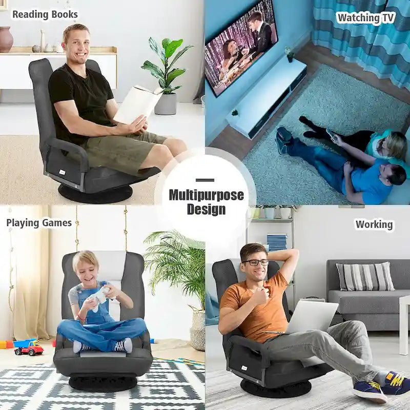 Chaise de jeu au sol pivotante à 360 degrés avec dossier pliable et réglable