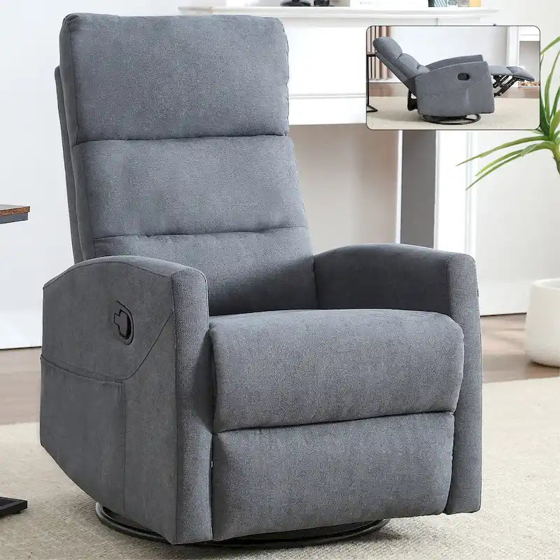 Fauteuil inclinable manuel avec fonction à bascule et pivotante, Fauteuil inclinable en tissu respirant, Fauteuils inclinables pour petits espaces