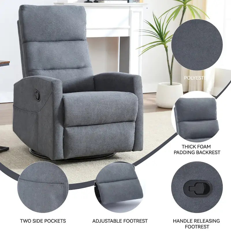 Fauteuil inclinable manuel avec fonction à bascule et pivotante, Fauteuil inclinable en tissu respirant, Fauteuils inclinables pour petits espaces