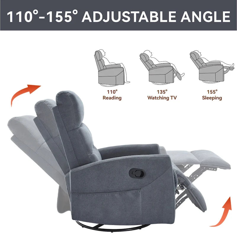 Fauteuil inclinable manuel avec fonction à bascule et pivotante, Fauteuil inclinable en tissu respirant, Fauteuils inclinables pour petits espaces