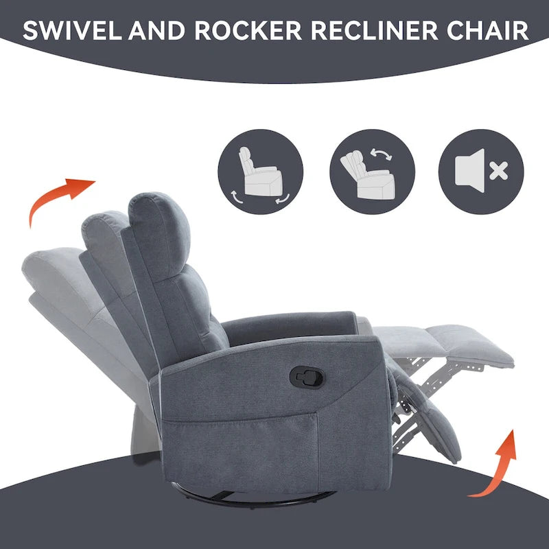 Fauteuil inclinable manuel avec fonction à bascule et pivotante, Fauteuil inclinable en tissu respirant, Fauteuils inclinables pour petits espaces