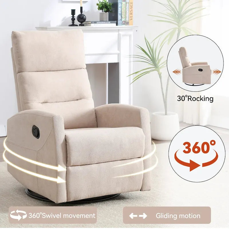 Fauteuil inclinable manuel avec fonction à bascule et pivotante, Fauteuil inclinable en tissu respirant, Fauteuils inclinables pour petits espaces