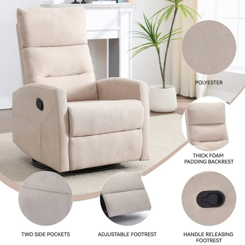 Fauteuil inclinable manuel avec fonction à bascule et pivotante, Fauteuil inclinable en tissu respirant, Fauteuils inclinables pour petits espaces