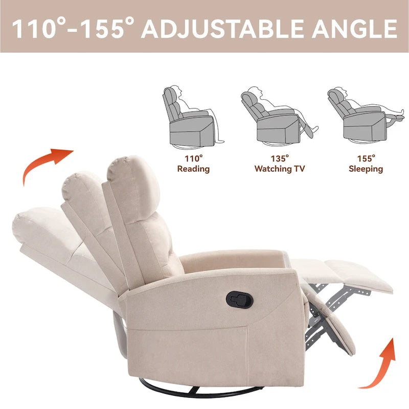 Fauteuil inclinable manuel avec fonction à bascule et pivotante, Fauteuil inclinable en tissu respirant, Fauteuils inclinables pour petits espaces