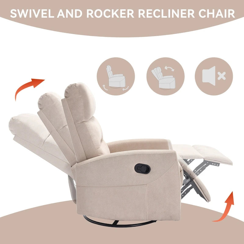 Fauteuil inclinable manuel avec fonction à bascule et pivotante, Fauteuil inclinable en tissu respirant, Fauteuils inclinables pour petits espaces