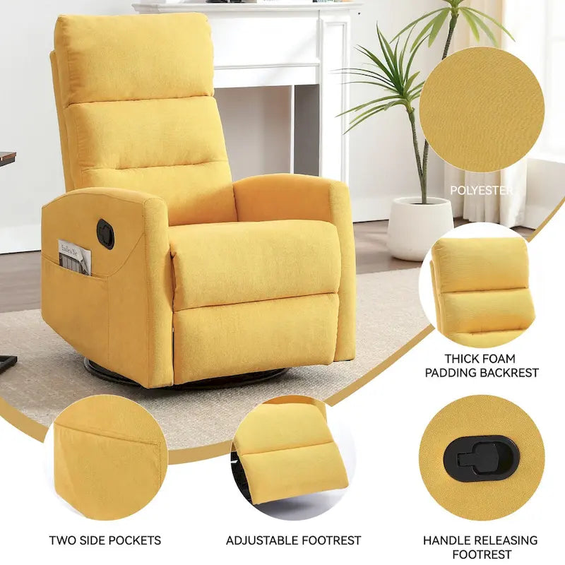 Fauteuil inclinable manuel avec fonction à bascule et pivotante, Fauteuil inclinable en tissu respirant, Fauteuils inclinables pour petits espaces