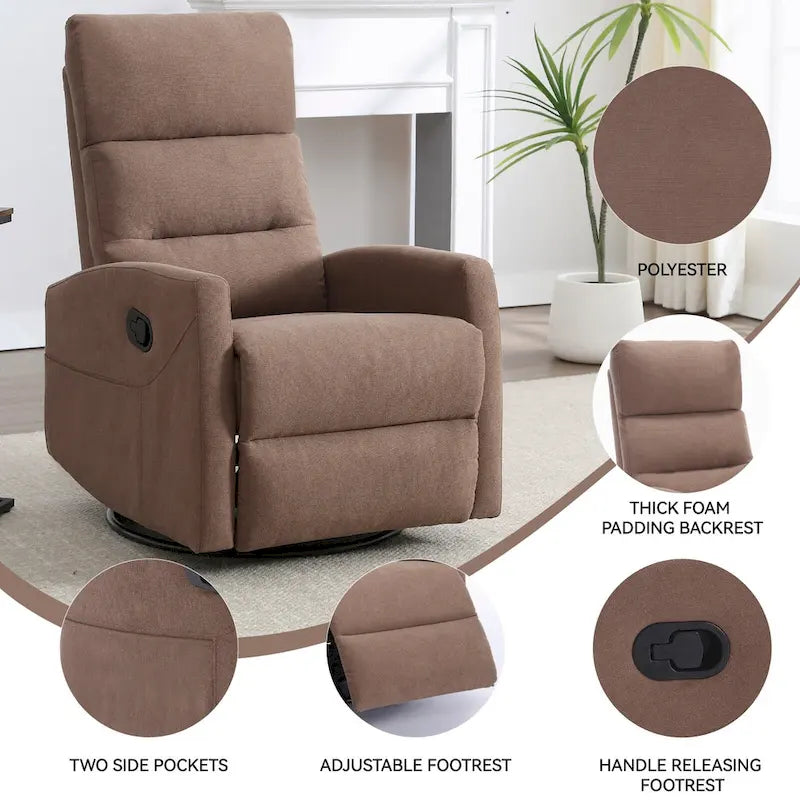 Fauteuil inclinable manuel avec fonction à bascule et pivotante, Fauteuil inclinable en tissu respirant, Fauteuils inclinables pour petits espaces